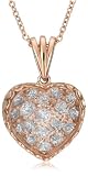 14k Rose Gold Faceted White Quartz Heart-Shaped Pendant w/ Pave-Set Pink Diamonds