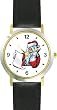 Santa Claus with List on Phone Christmas Theme - WATCHBUDDY&reg; DELUXE TWO-TONE THEME WATCH - Arabic Numbers - Black Leather Strap-Size-Large ( Men's Size or Jumbo Women's Size )