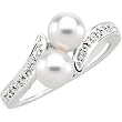 14K White Gold Akoya Cultured White or Black Pearl and Diamond Ring - 6.00mm