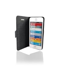 Bear Motion (TM) Premium Flip Folio Case for iPhone 5 / 5S / 5C with Non-Frame Adhesive Silicon Technology - (Black)