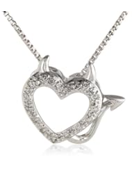 XPY Sterling Silver Diamond Heart Devil Pendant Necklace (0.1 cttw, IJ Color, I2-I3 Clarity), 18"