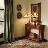Entryway Console Sofa Table with Mirror Set in Mission Oak Finish