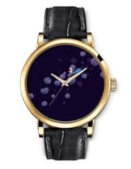 SPRAWL Aanalog Fashion Series Gold Ladies Watches of Genuine Black Leather Strap,Unique Wrist Watch for Women Girls Designed with Violet and lilac spots on dark background