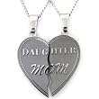 Mom Daughter Break Apart Heart Necklace Pendant Set of (2) Half Heart Pieces with (2) 19" chains. Stainless Steel - Gift for Mother or Daughter (with FREE Velvet Pouch)_Best Seller Necklace