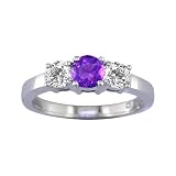 1 4 Ct. Three-Stone Purple Amethyst Gemstone and White Diamond Engagement Ring Bridal Style Round...