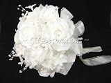 from GT Decorations 30cm Artificial Silk Flower Pure White Rose Stephanotis Pearl Bouquet from GT Decorations