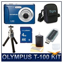 Olympus T-100 Digital Camera (Blue), 12 Megapixels, 3x Optical Zoom, 2.4 LCD Monitor, 4 GB... by