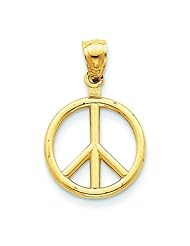 14K Yellow Gold Peace Sign Charm Polished Pendant