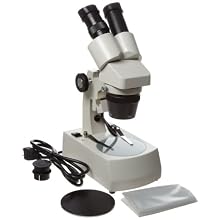 American Educational Metal Stereo Microscope with A Dust Cover, Tan, 1X and 3X Rotating Objective, Top Bottom Light, 10x and 30x Magnification