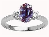 1.70 cts Lab Created Alexandrite and Genuine Diamond Engagement Ring - 14kt White or Yellow Gold