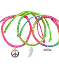 White Sabre Tooth Neon Peace Macrame Friendship Bracelets (Set of 3)
