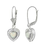 Sterling Silver Diamond-Accent Lever Back Earrings w/ Created-Opal Heart Drop