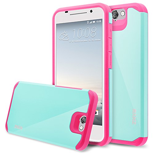 HTC One A9 Case, RANZ® Hot Pink with Aqua Blue Hard Impact Dual Layer Shockproof Bumper Case For HTC One A9