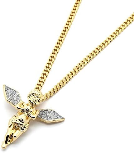 Mens Gold Plated Iced Out Black Octagon Ruby Pendant With 3mm 24" Rope Chain Necklace