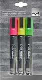 Produkt-Bild: Sigel GL182 Kreidemarker, pink / gr&uuml;n / gelb, abwischbar, fluoreszierend, f&uuml;r Glas u. alle glatten Oberfl., Keilspitze 1-5 mm, Fl&uuml;ssigkreide auf Wasserbasis, 3 ST