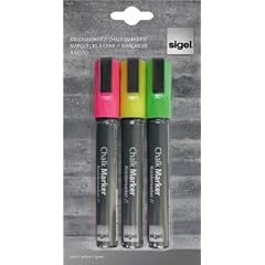 Sigel GL182 Kreidemarker, pink / gr�n / gelb, abwischbar, fluoreszierend, f�r Glas u. alle glatten Oberfl., Keilspitze 1-5 mm, Fl�ssigkreide auf Wasserbasis, 3 ST