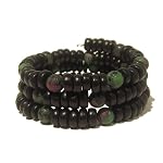 Ruby Zoisite Bracelet 02 Wrap Green Pink Black Wood Coil Layered Bead