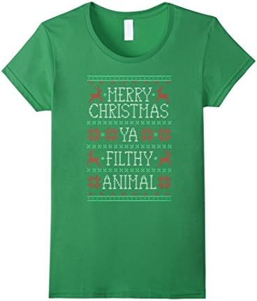 Women's Merry Christmas Ya Filthy Animal T-Shirt Large Grass