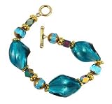 Bracelet - B2 - Handmade Murano Glass & Fire-Polished Beads - Lg Twists - Toggle Closure ~ Teal