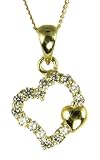 9ct Yellow Gold Ladies Plain Mini Heart And Cubic Zirconia Set Floating Heart Pendant On 18 Curb Chain