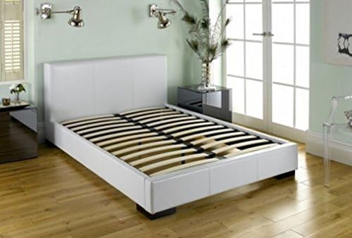 White - Faux Leather Platform Bed with Built In Box Spring and Headboard (Queen)