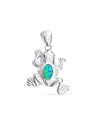 Bling Jewelry Tropical Gemstone Blue Opal Lucky Frog 925 Silver Pendant