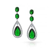 Bling Jewelry Designer Inspired Sterling Silver CZ Emerald Pave Oval Teardrop Earrings