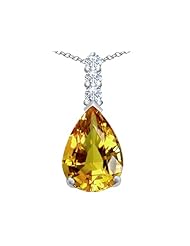 Original Star K (tm) Large 14x10mm Pear Shape Simulated Citrine Pendant in 925 Sterling Silver