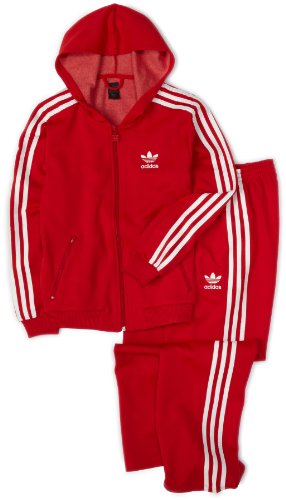 Adidas Boys 8-20 Adi Hooded Flock Tracksuit,Scarlet/White,Medium