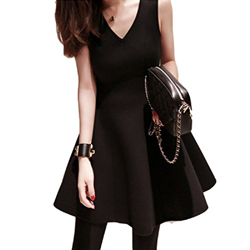 (アリエテ) Ariete ワンピース レディース フレアワンピース 黒 Ｖネック ドレス スカート 美 シルエット フォーマル パーティー S/M/L/XL/2XL/3XL