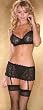 Sexy Black Lace Bra, Thong & Garterbelt Set w/Stockings!