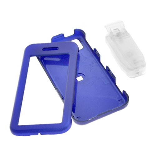 Solid Blue Rubberized Snap on Crystal Case with Belt Clip for for Sprint Samsung SPH-M800 Instinct Cell Phone