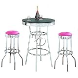 3pc Retro Style Chrome Finsih Bar Table w Rose Finsih Bar Stools by visiondecor Furniture