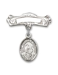 Sterling Silver Baby Badge with St. Bernard of Montjoux Charm and Arched Polished Badge Pin