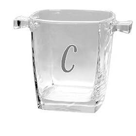 Culver Inc., Monogram C Glass Square Base Cooler Ice Bucket by Culver