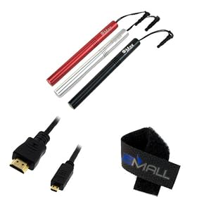 GTMax 6FT Micro HDMI Cable + 3x Stylus(Silver / Black / Red) for Motorola Droid X2 ; LG G2x ; Acer ICONIA A500 ; Asus PadFone ; eLocity A7 and Other Cellphone / Tablet / Camera Device that has Micro HDMI Connection Port with *Cable Tie*