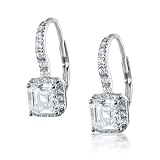 Bling Jewelry Sterling Silver Vintage Style Pave CZ Asscher Leverback Earrings