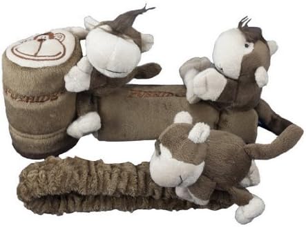 PUSHIDE Auto Car Cartoon Monkey Plush Vehicle Seat Belt Hand Brake Cover Gear Cover Review Mirror Cover 3pcs Set - Coffee