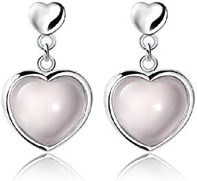 Blingery 925 Sterling Silver Rhodium Plated Heart-shaped Ross Guartz Stub Dangle Earrings