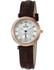 Grovana Silver Dial Rose Gold-Tone Brown Leather Ladies Watch 3276.1568