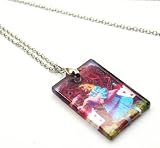 Trendy Alice in Wonderland Alice Holding Flamingo Lucite Pendant Necklace on Long Silver Chain - Comes Gift Boxed