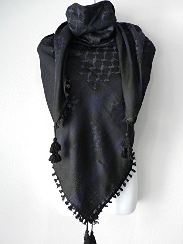 Dark Blue Black Arab Unisex Shemagh Head Scarf Neck Wrap Authentic Cottton
