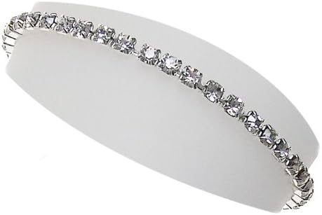 Silver Tone One Row Rhinestone Stretch Bracelet with FREE Organza Gift Bag- Clear Rhinestone Stretch Tennis Bracelet for Teen Girls-Women - Brides and Bridesmaids Gifts - Prom Jewelry Elastic Bracelet