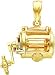 14K Two Tone Gold 3D Moveable Fishing Reel Pendant
