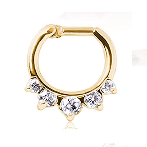 1 - Gold Ion Plated Gemmed Princess Septum Clicker 316L Surgical Steel Rings F60