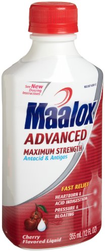 Maalox Advanced Maximum Strength Antacid & Antigas, Cherry Flavored Liquid, 12-Ounce Bottles (Pack of 2)