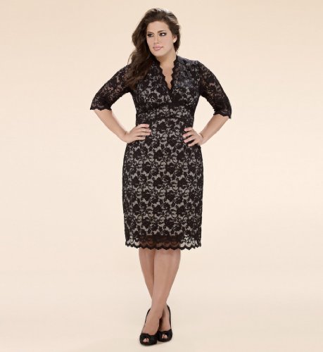 Plus Size 3/4 Sleeved Scalloped Boudoir Lace Dress
