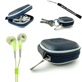 Earphone Case - Clamshell Style with Zipper Enclosure, Inner Pocket, and Durable Exterior! + Includes a 4-inch eBigValue Determination Hand Strap as a gift!! + Includes a Set of Hi-Fi Noise-Reducing Ear Buds Headphones for your MP3 Players 3.5mm stereo Jack
