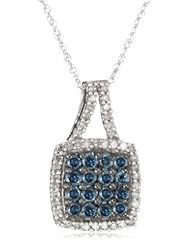 10k White Gold Blue and White Diamond Square Shape Pendant Necklace (1/2 cttw, I-J Color, I3 Clarity), 18"
