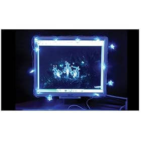 Snow White USB Powered 15 Snowflake LED Lights, Clear Blue